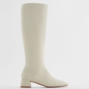 NWT Zara white leather tall boots square toe 7.5
